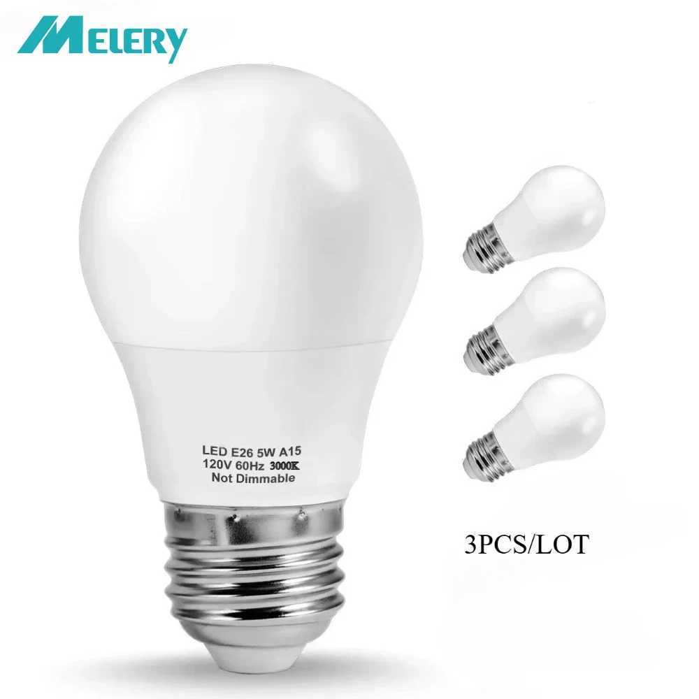 Melery E26 LED Bulb Light 5W Lamp A15 Equivalent 40W 5000K Daylight Warm 3000k Replace Ceiling Fan Refrigerator Appliance 3Pack C251115