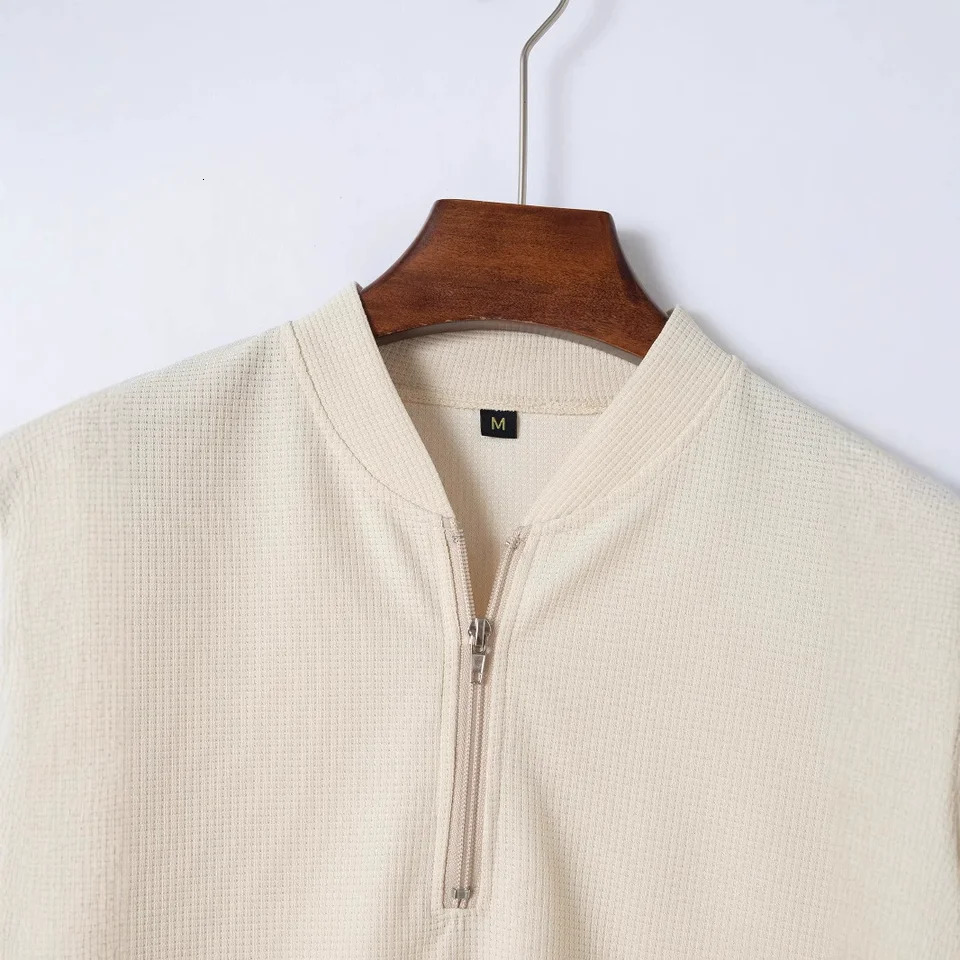 Mens Spring Style Young and Fashionable Stand up Collar Solid Color Zipper Short SleeveCasual Pants Two Piece Set 250414