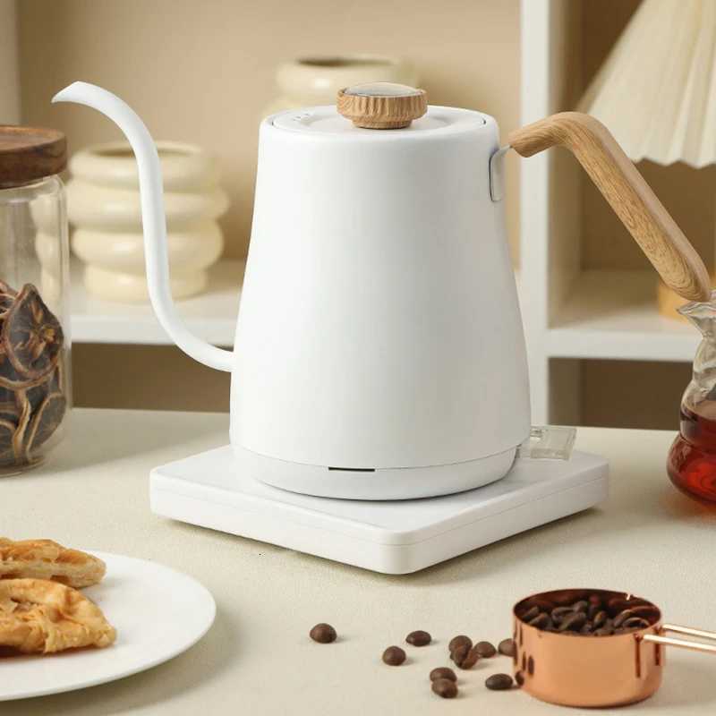 110V/220V Wood Grain Electric Gooseneck Kettle Hand Brew Coffee Pot Smart Teapot with Thermometer 1000w Fast Heating Kettle Y251114