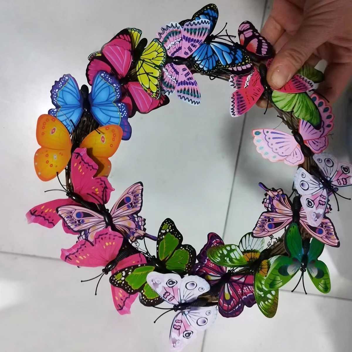 1pcs Butterfly Wreath 25/30cm Diameter Rattan Wreath Rings Braided DIY Hand-Woven Home Garden Party Decoration AccessoriesM251115