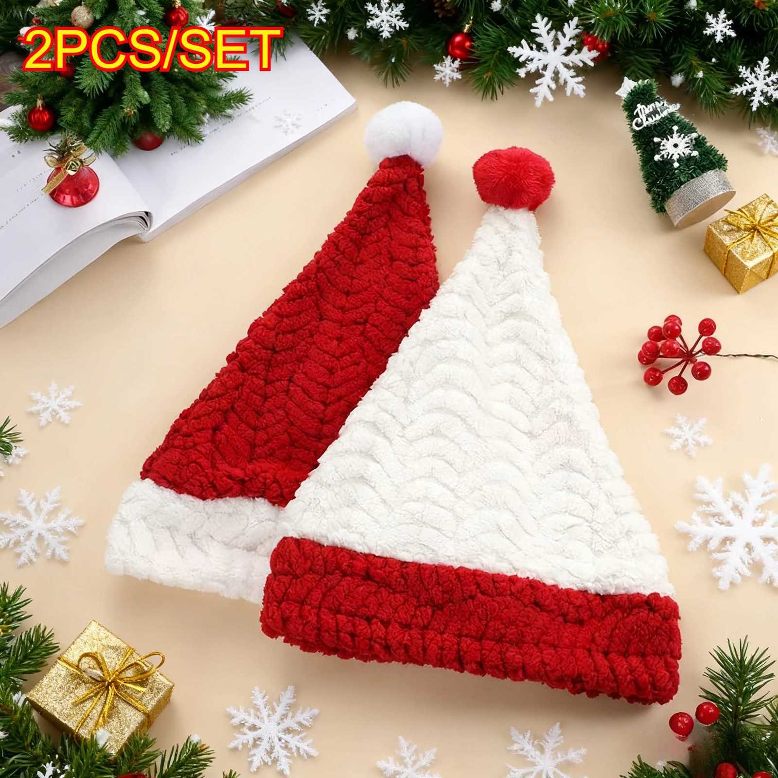 2PCS Christmas Knitted Hat Santa Hats for Adults and Kids Beanie Couple Santa Hat New Year Party Kids Gift Christmas Decoration Y251115