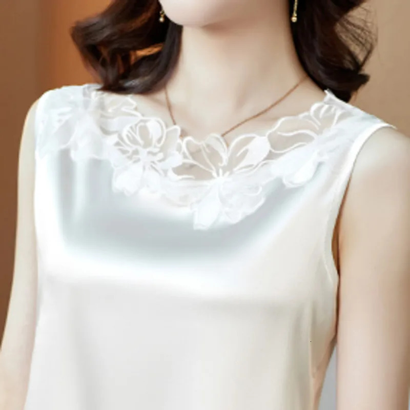 #1212 Summer Tank Top Women Spliced Lace O-neck Hollow Out Office Top Female Sleeveless Elegant Top Woman Outwear Basic Tank Top 250415