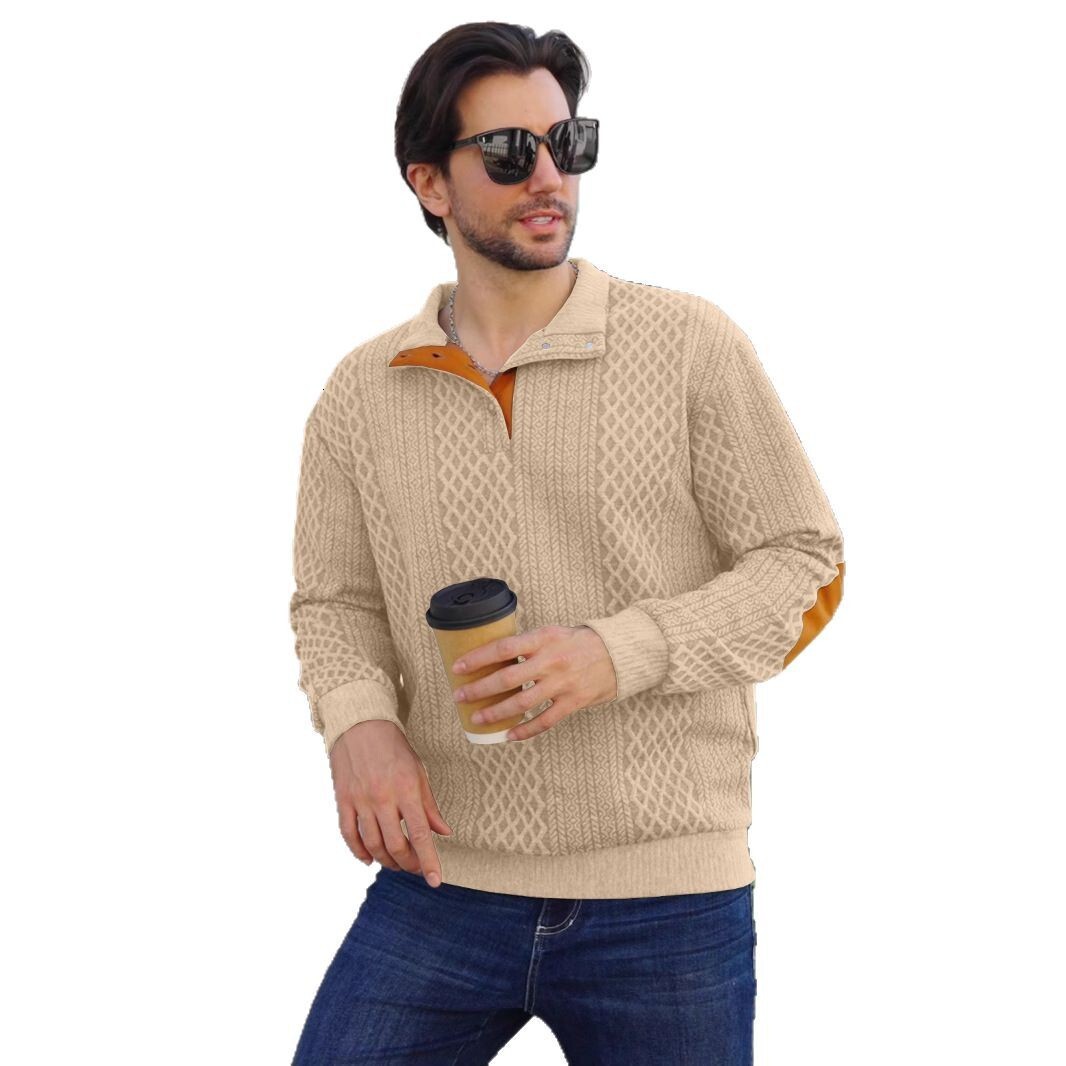 2025 hot selling spring and autumn European men's outdoor casual stand collar long sleeved jacquard knitted pullover sweatshirt