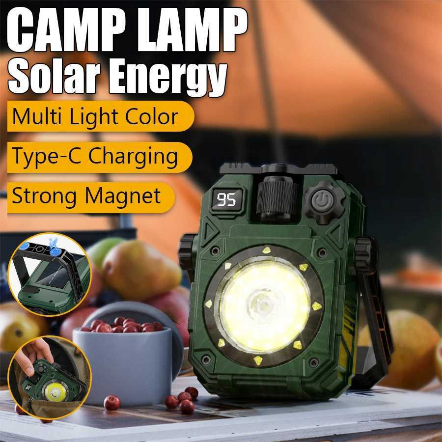 Solar Camping Lamp with Magnet AdjustableBracket5 Modes Outdoor Waterproof Lantern for Tent Hiking Emergency Lighting M251115