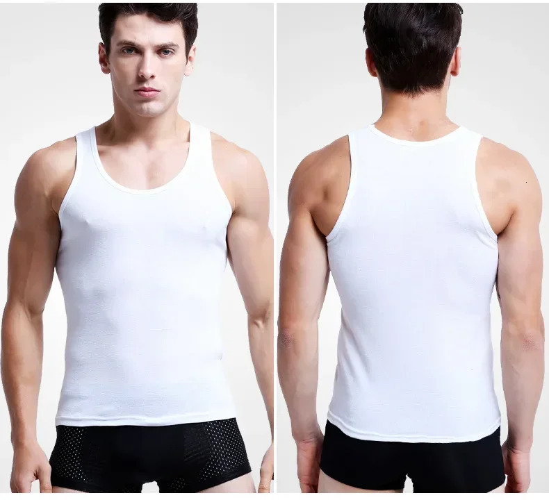 8 mens sleeveless vests solid cotton muscle underwear gym clothing 250407