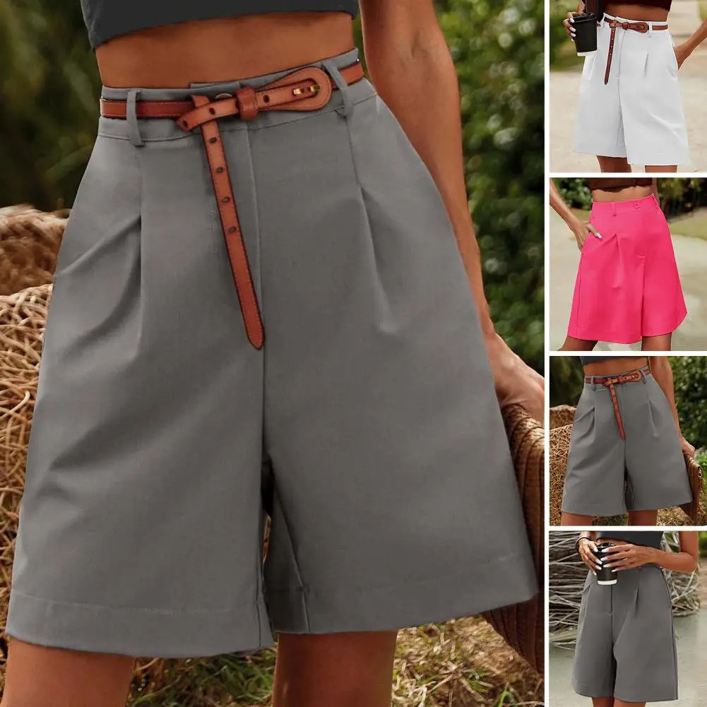 Women Shorts Breathable High Waist Shorts Stylish Summer Womens Shorts with Elastic High Waist Side Pockets for Office Wear 250415