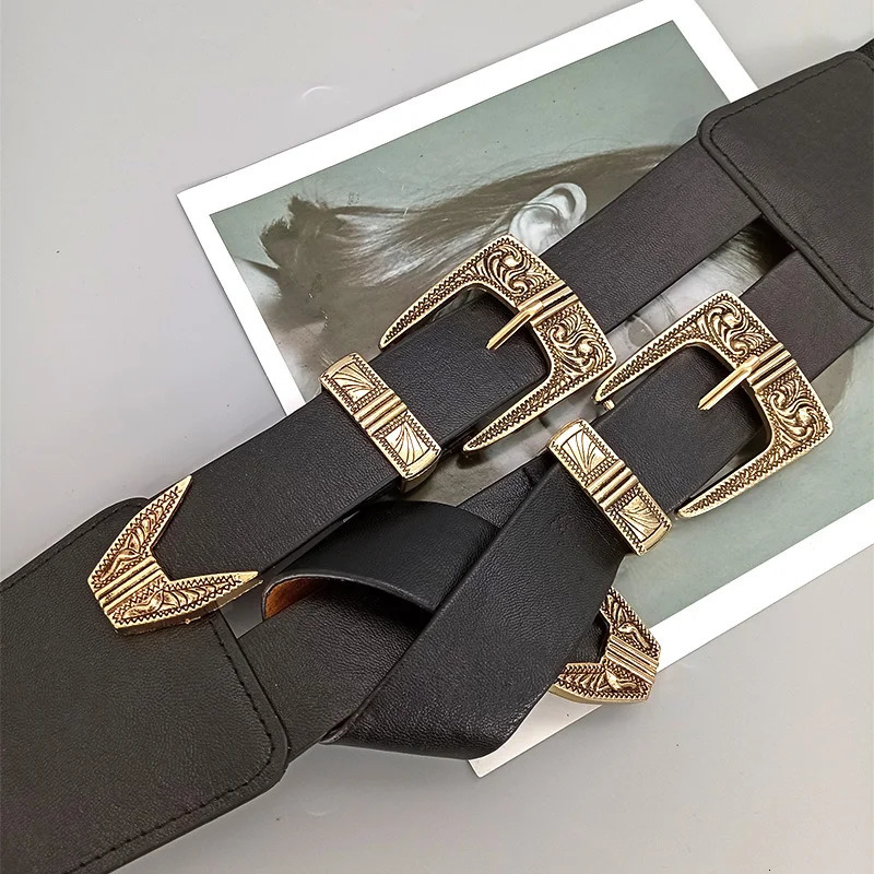 Female Waist Gothic Elastic Corset Belt Female Stretch Cummerbunds High Quality er Black Punk Wide Belts For Women 251114 - view 7