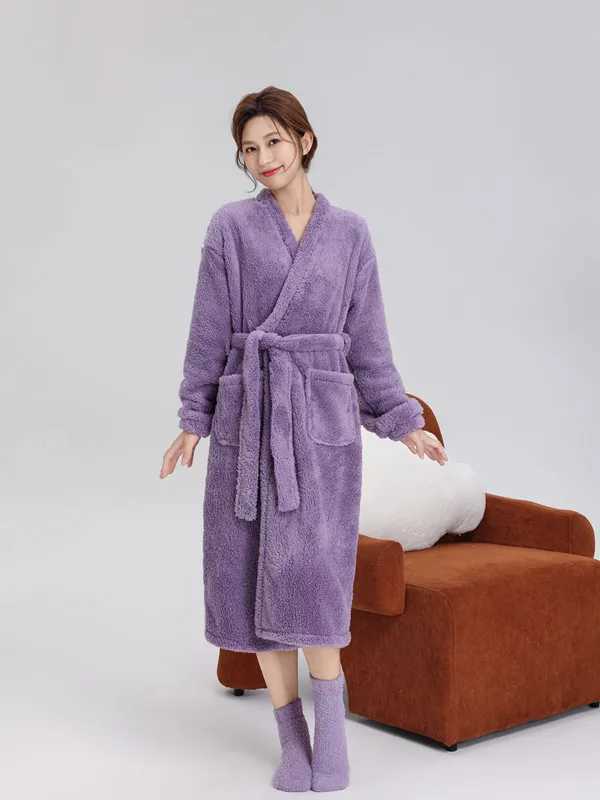 Winter Warm Sleepwear Thicken Flannel Women Pajama Coral Fleece Loose Bathrobe Female Casual Home Wear Clothes Shower Robe C251115
