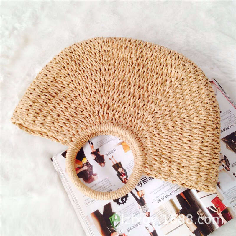 Handmade Beach Bag Grass New Versatile Women's Leisure Round Bucket Grass Woven Bag, Vacation Beach Bag Kq2