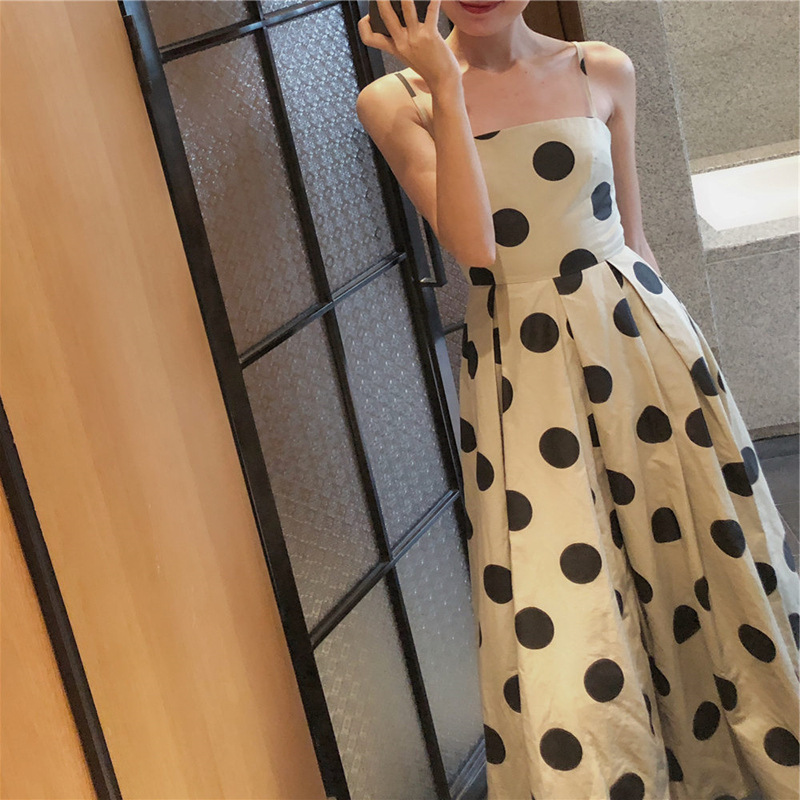 B111 Retro long skirt knee-length puffy dress very fairy holiday suspender dress female summer