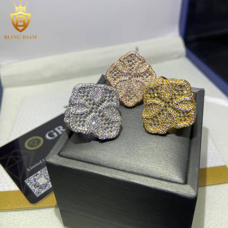 New Design Cross Rings 925 Silver Ring Men HipHop Baguette Cut Moissanite Rings Iced Out Moissanite Ring GRA Pass Diamond Test