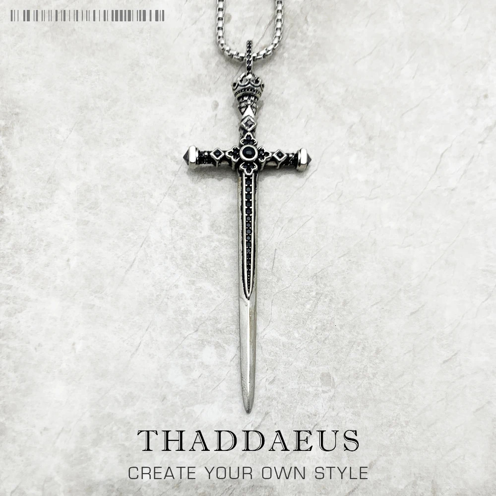 Sword pendant chain necklace summer exquisite jewelry European 925 sterling silver vintage womens gift 250409