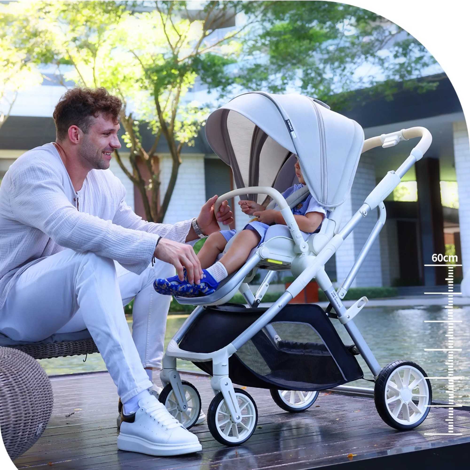 Aluminum alloy baby stroller folding travel cart can be used for newborn baby strollers with four-wheel anti rolling X250415