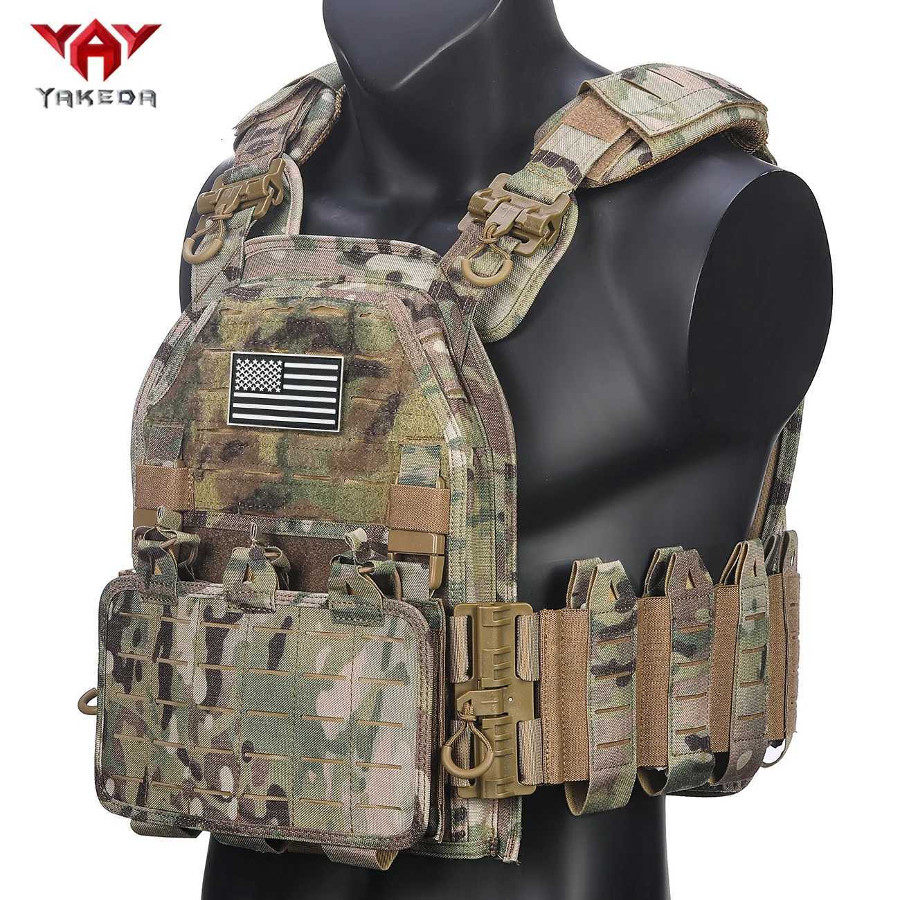 YAKEDA (with American flag) MOLLE training vest outdoor training vest 1000D waterproof and wear-resistant XJ250730XJ251114