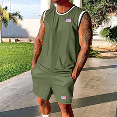 2025 Summer New Quick drying Mesh Tank Top Shorts Sport Set for Sports Men's Wear