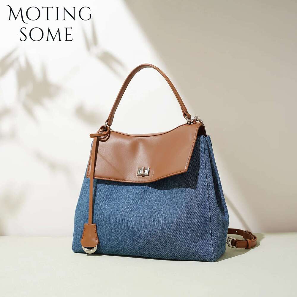 Motingsome 2025 New Niche Design Tote Denim Fabric Fashion Backpack School Bookbag Shoulder Large Capacity Bag