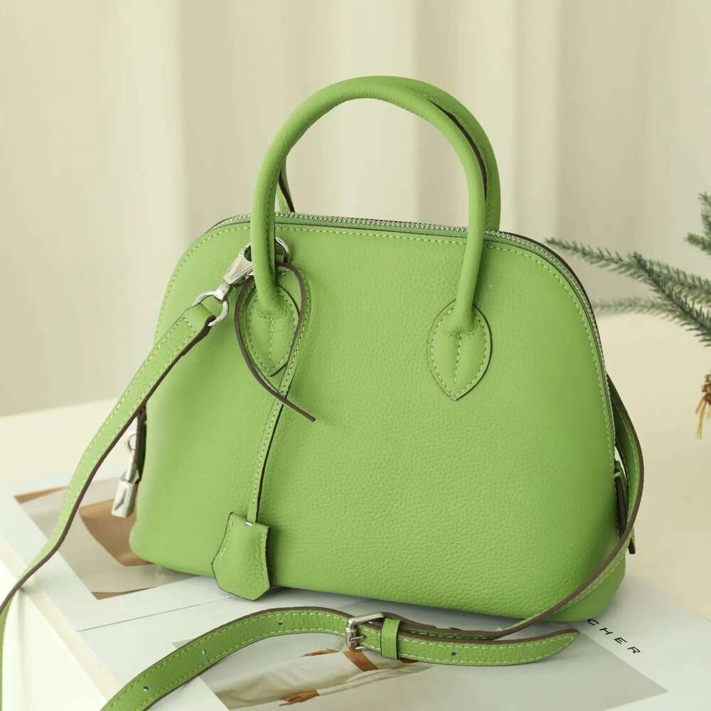 Versatile Women's Shoulder Top Layer Cow Handbag Shell Genuine Leather Commuter Bag Neutral Minimalist Style