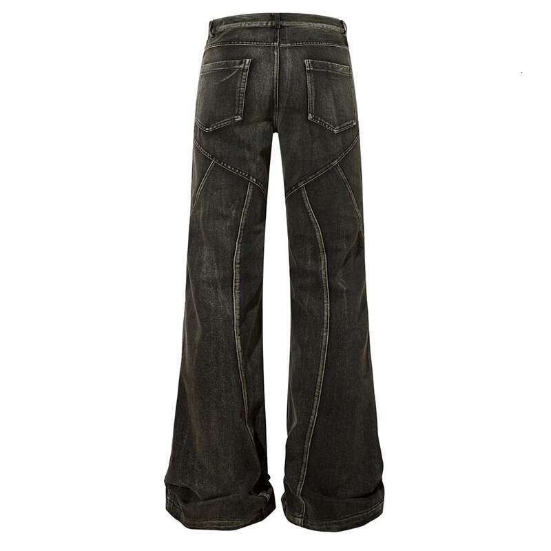 American Spliced Jeans Men's High Street Washed Split Design Denim Pants Loose Boot Cut Bottom 2025 Spring Chic New 28W4044