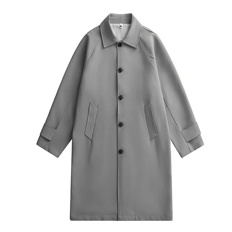 Trench mens long windproof jacket fashionable business casual loose solid Trench mens lapel jacket 250415