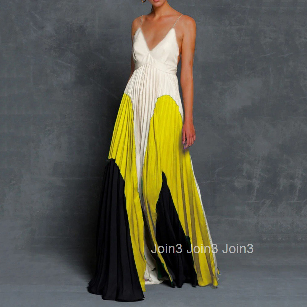 2025 Summer Womens Dress Slim Fit and Slimming Long Style Color Blocked Pleated Camisole Skirt Long Skirt