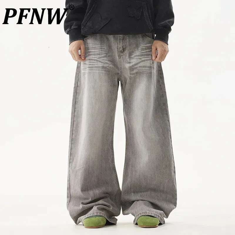 American Style Washed Worn-Out Jeans Men's High Street Striped Loose Vintage Wide Leg Pants 2025 Spring Fashion New 28W5192