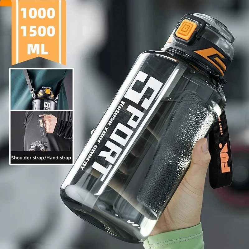 1000ml/1500ml Large Capacity Sports Water Bottle LeakProof Plastic Drinking Bottles Outdoor Travel Cycling Hiking Gym DrinkwareW251114