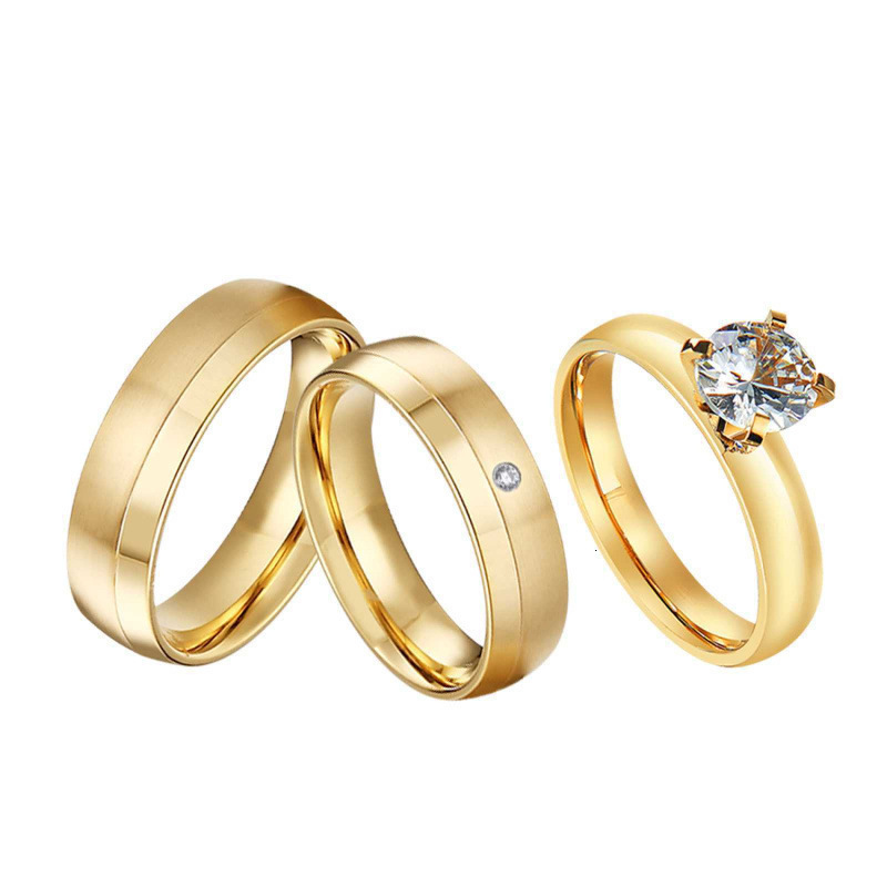 3pcs Wedding Engagement Rings Sets For Men and Women Bridal Lover Alliances 24k Gold Plated Jewery Marriage Couples Ring250821