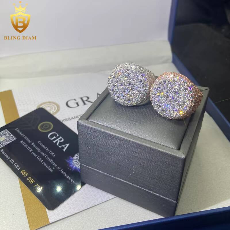 HipHop Jewelry 925 Sterling Silver Moissanite Ring Men Iced Out Moissanite Ring Round Brilliant Cut Pass Diamond Test with GRA