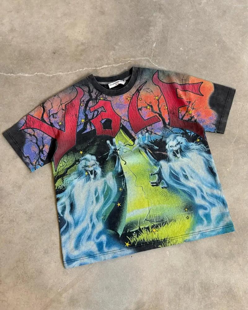 Men's T Shirts Harajuku Graphic Oversized Tops Hip Hop Short Sleeve Shirt American Streetwear Wash Cotton Men Clothing