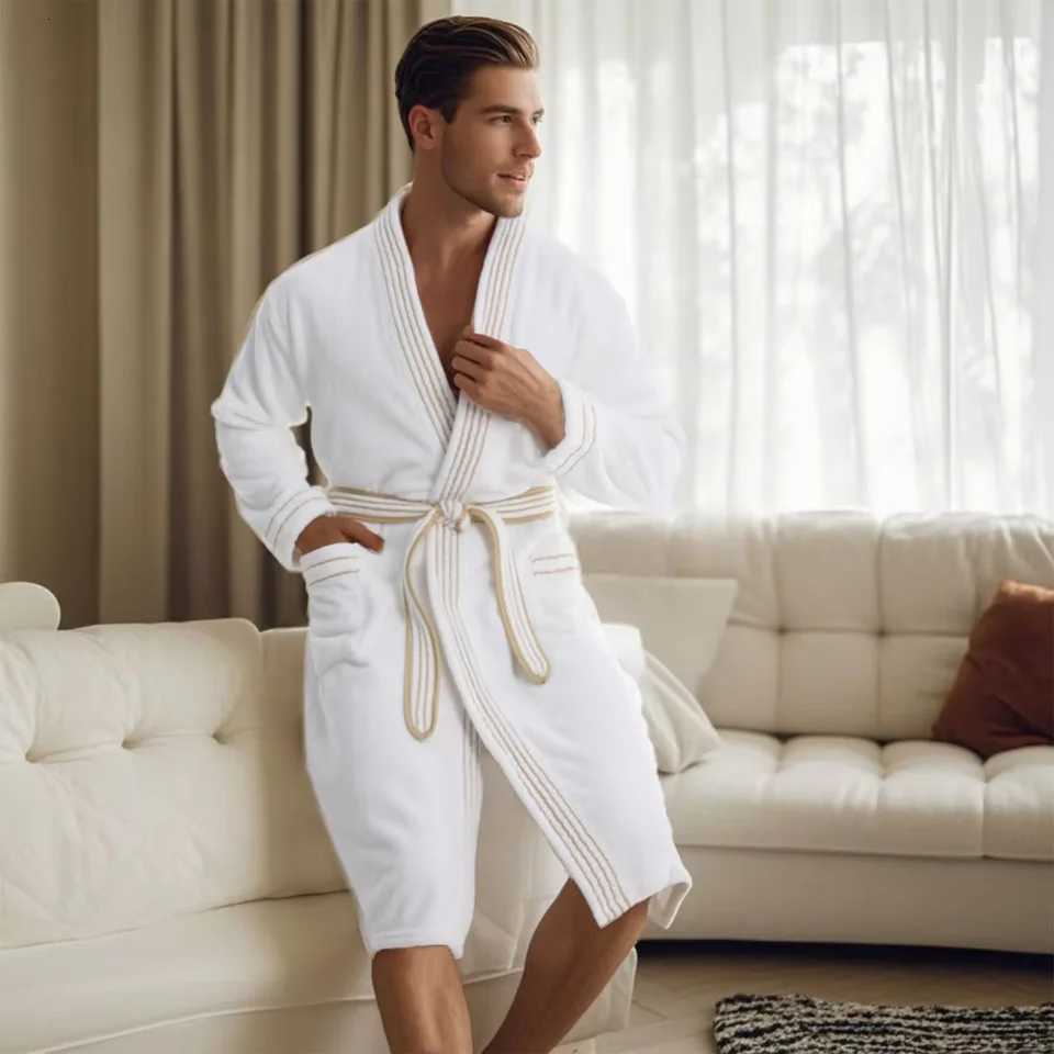 Mens bath skirt luxurious coral velvet bathrobe-super long thick and absorbent soft and lint-free soft texture for winter C251115