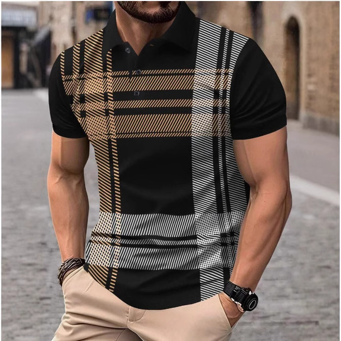 Fast selling Spring and Autumn Fashion Mens Polo Shirt Printed Striped Mens Sports Polo Shirt