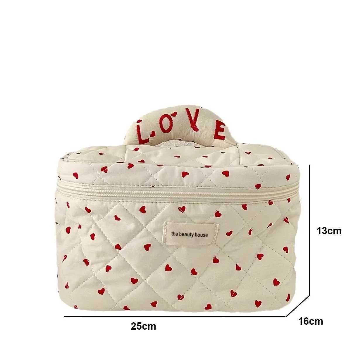 Love Mini Heart Print Soft Cotton Cosmetic Bags Korean Ins Storage Makeup Bag Womens Portable Travel Organizer Makeup BagXJ250415
