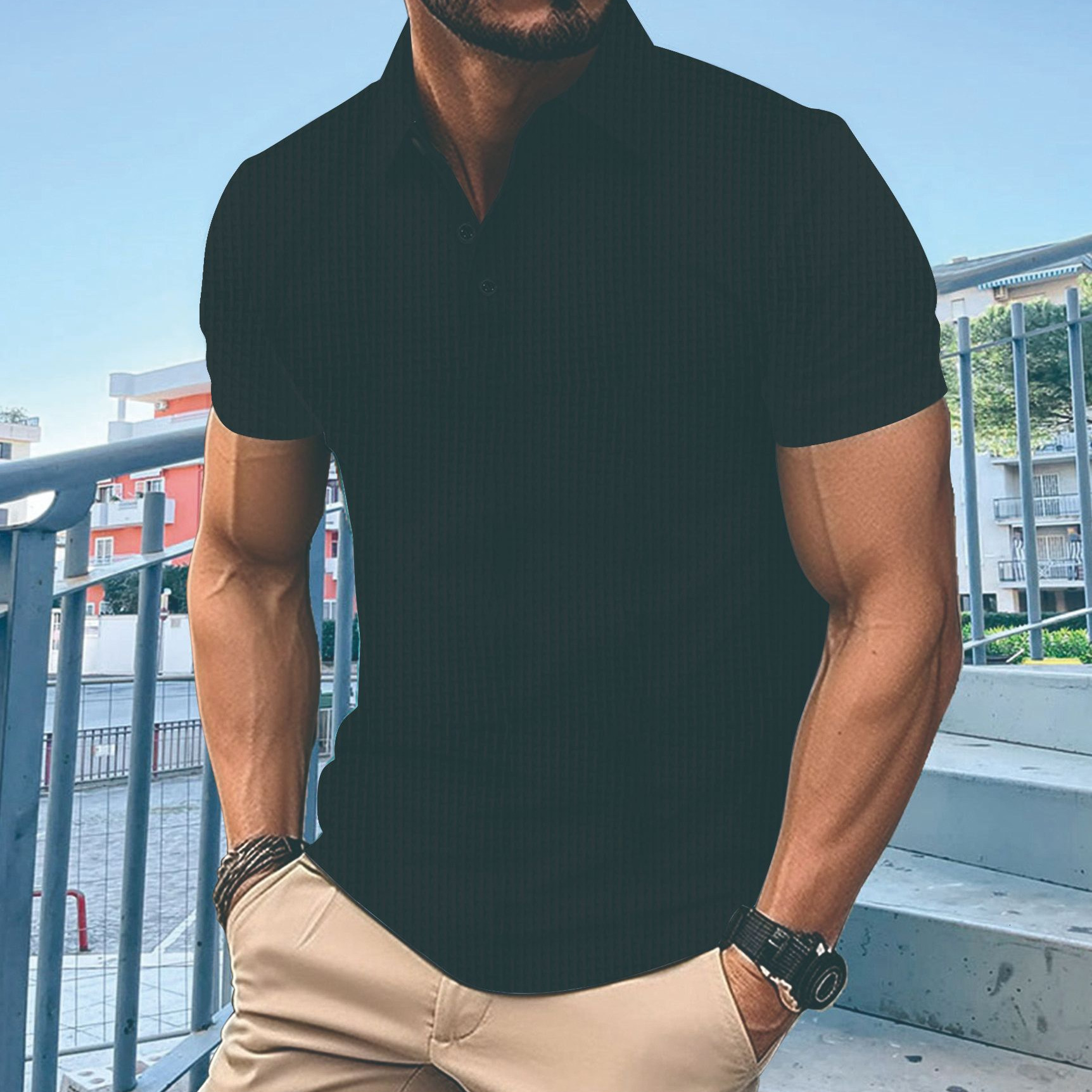 Summer Fashion Mens Polo Shirt Zipper Pocket Mens Sports Polo Shirt