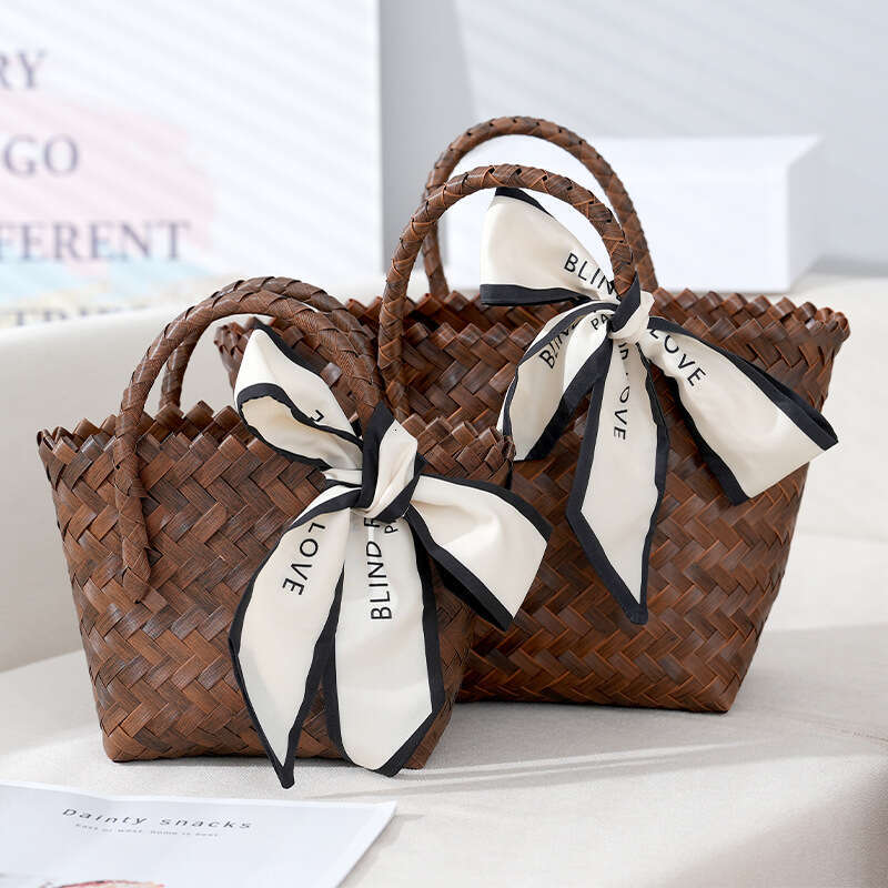 Handmade Beach Bag Instagram Influencer Women's Forest Series Large Capacity Western-Style Hand-Held Shopping Bag, Beach Bag Woven Kq2