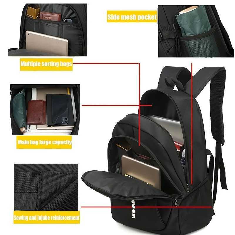 Stylish Mens Backpack - Large Capacity Perfect for High School/College Versatile Travel Laptop Bag with Diverse Zipper StylesW251114