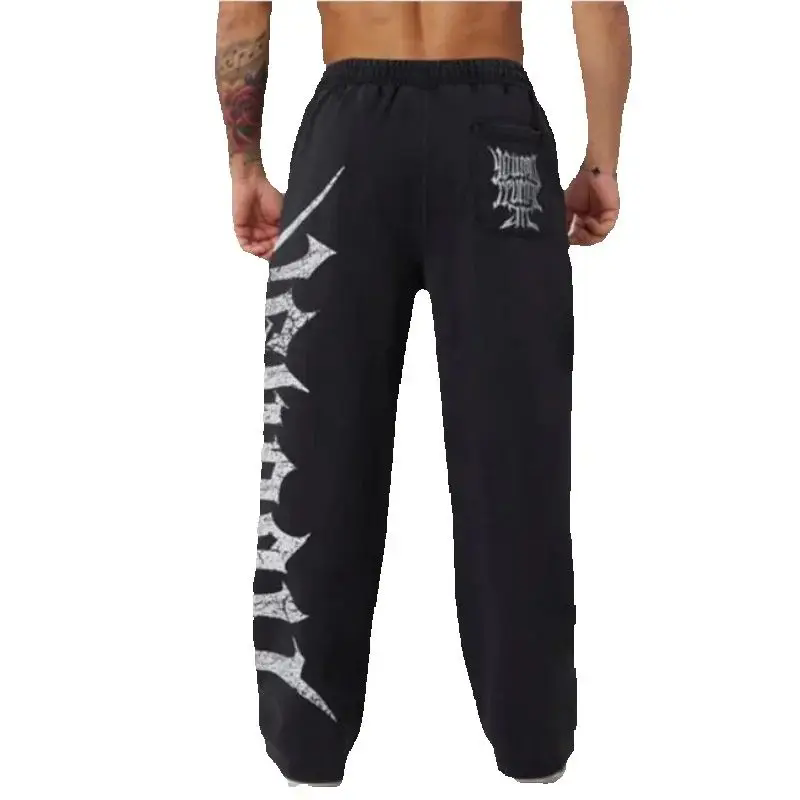 Men's Thin Summer Gym Training Pants Street Leisure Fitness Cotton Printed Mid-Waist Casual Trousers Designed Trend Sports Pants Running Printed 