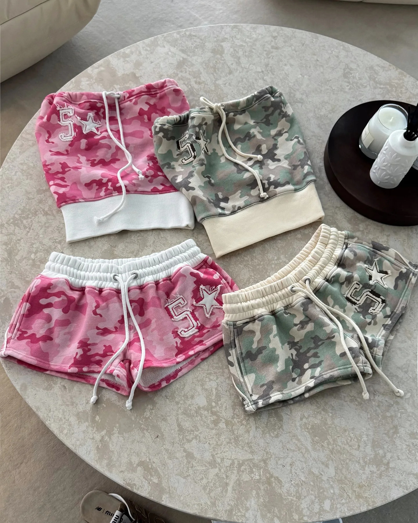 Women Fashion Breast Wrap Top Shorts 2 Piece Set Harajuku Camouflage Tracksuit Suit Sexy Slim Sport Cropping Strapless Vest 250414