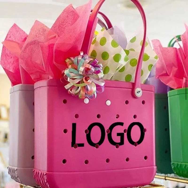 PouchM/L/XL Fashion Beach Bag EVA Rubber Waterproof Storage Basket Travel Shopping Handbag Womens Shoulder Solid Color Handbag W250415