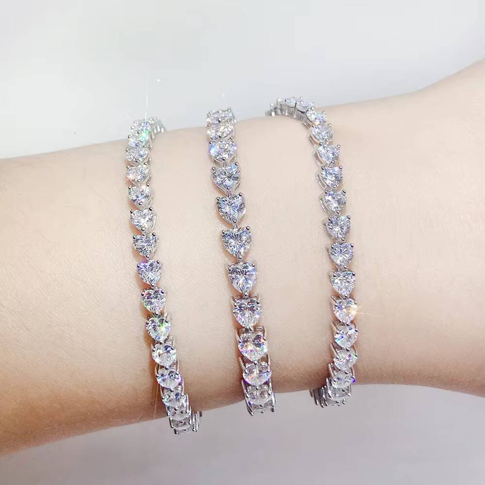 Trendy Rapper Hip Hop Jewelry VVS 3mm 18k Gold Heart Luxury Iced Out Moissanite Tennis Chain Bracelet with Women Best Gift
