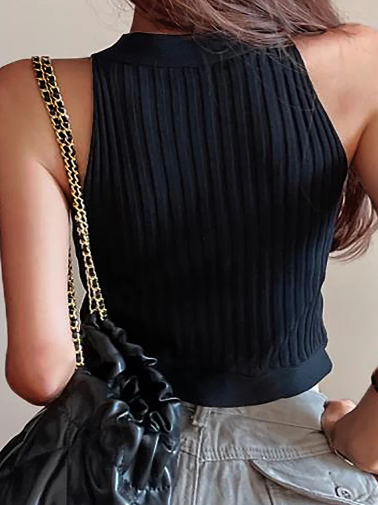 Womens Y2K sexy vest top chic with camisole shoulder crop Camis elastic slim fit solid knit sports for summer 2024 250414Z