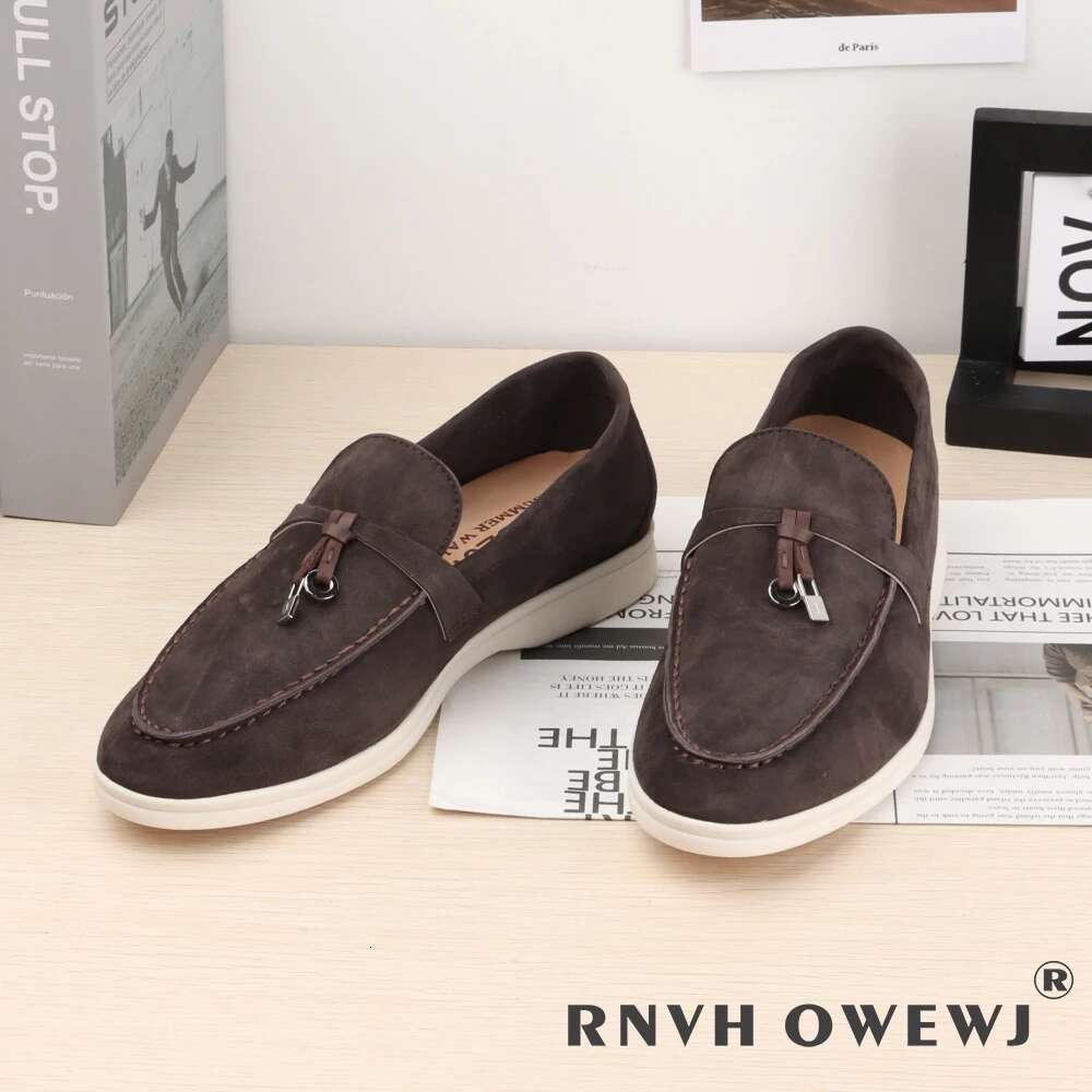 Suede Leather Spring Autumn Casual Women Rubber Sole Men Flat Loafers Comfortable Shoes
