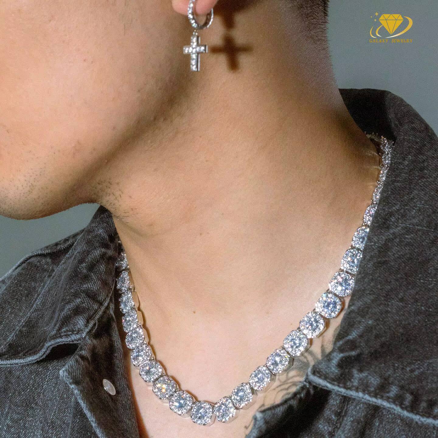 Hot Sale Clustered Tennis Chains 10mm Iced Out Vvs Diamond 925 Sterling Silver Moissanite Stones Tennis Link Bracelet Necklace