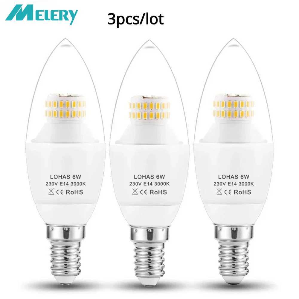 Melery E14 Lamp LED Candle Bulbs 60Watt Incandescent Bulb Equivalent 6W 550lm Warm White 3000K Edison Screw Light 220V AC Room C251115