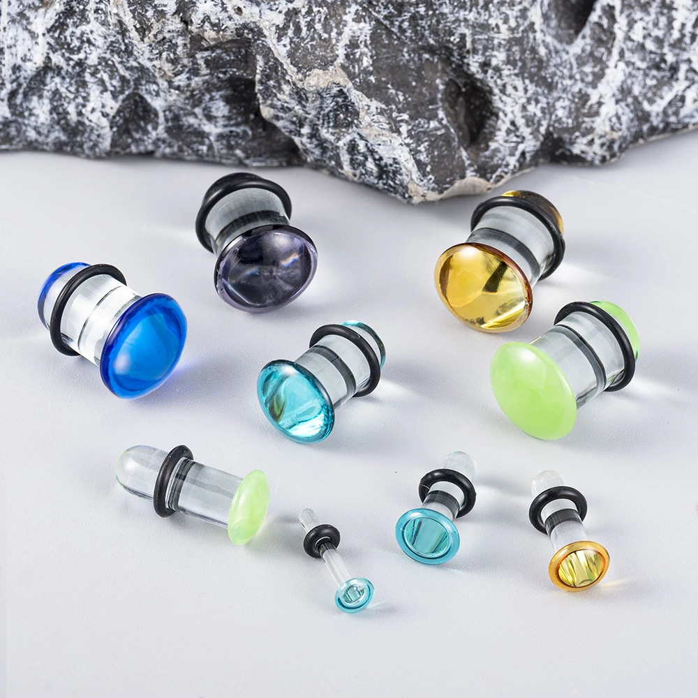 10/16/18pc Glass Ear Gauges Stretching Kit Short Taper Expander Comfy Dead Stretching Plugs with Rubber Rings Crazy Body Jewelry 250408