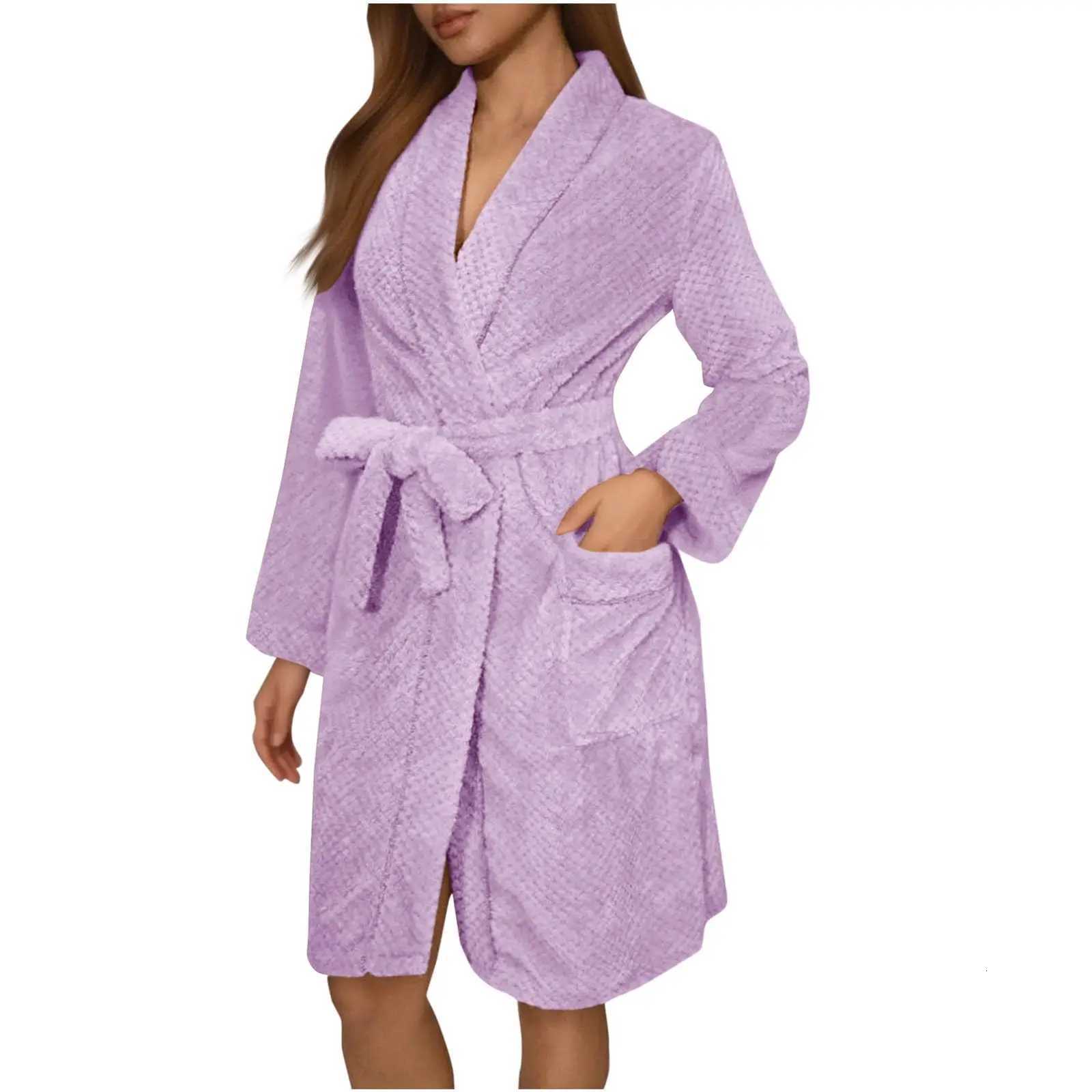 WomenS Long Sleeved Autumn And Winter Warm Bathrobe Home Clothes Plush Solid Color Sleeping Robe Home Clothes C251115