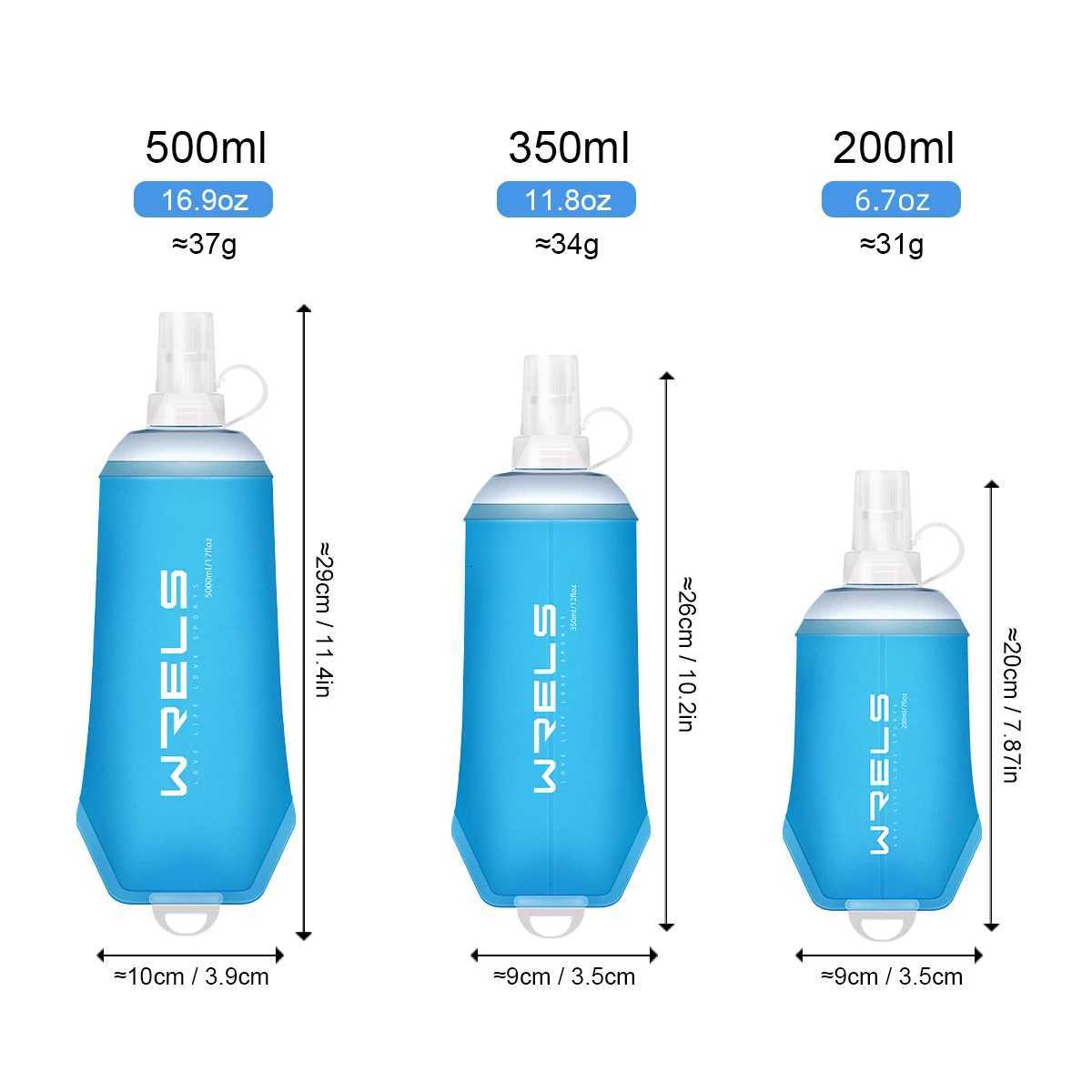 WRELS Sport Water Bottle Soft Folding TPU Soft Flask Water Bag Light BPA Free Outdoor Sports Fitness Running Portable KettleW251114