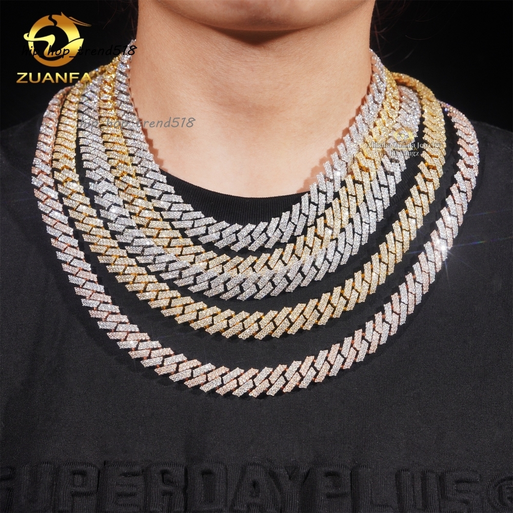 Ready Made Leading Factory Direct Sale 12mm Cuban Link Chain Moissanite 2 Row Prong Chain Pass Diamond Tester GRA Certification