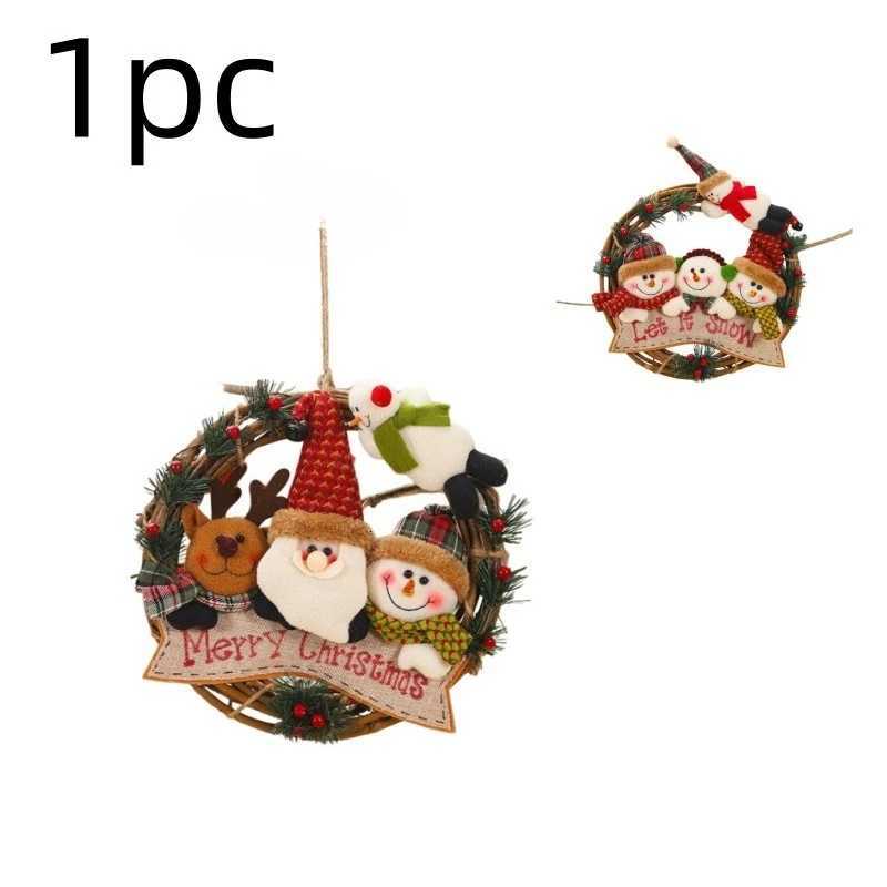 Christmas Family Window Decoration 1pc New Old Man Rattan Wreath with Cartoon Doll Design Christmas Tree Pendant Special PropsM251115