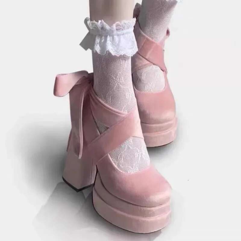 Fashion Designer Platform Women Mary Jane Cross Strap Thick Heel Shoes Ladies College Style Dress Pumps Shoe