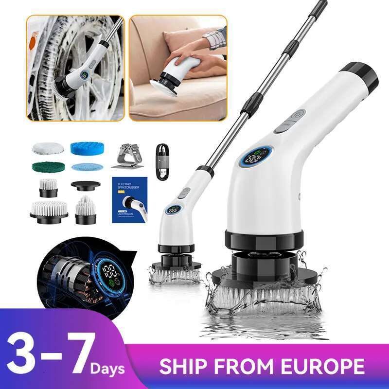 Electric Spin Cordless Shower Cleaning With 7 Replaceable Brush Heads Power Scrubber 2 Gears Clean